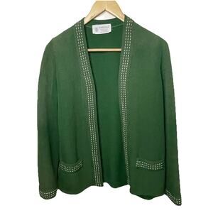 VTG 60s Kimberly Dacron Polyester Cardigan White Stitching Mod Retro Sz S/M